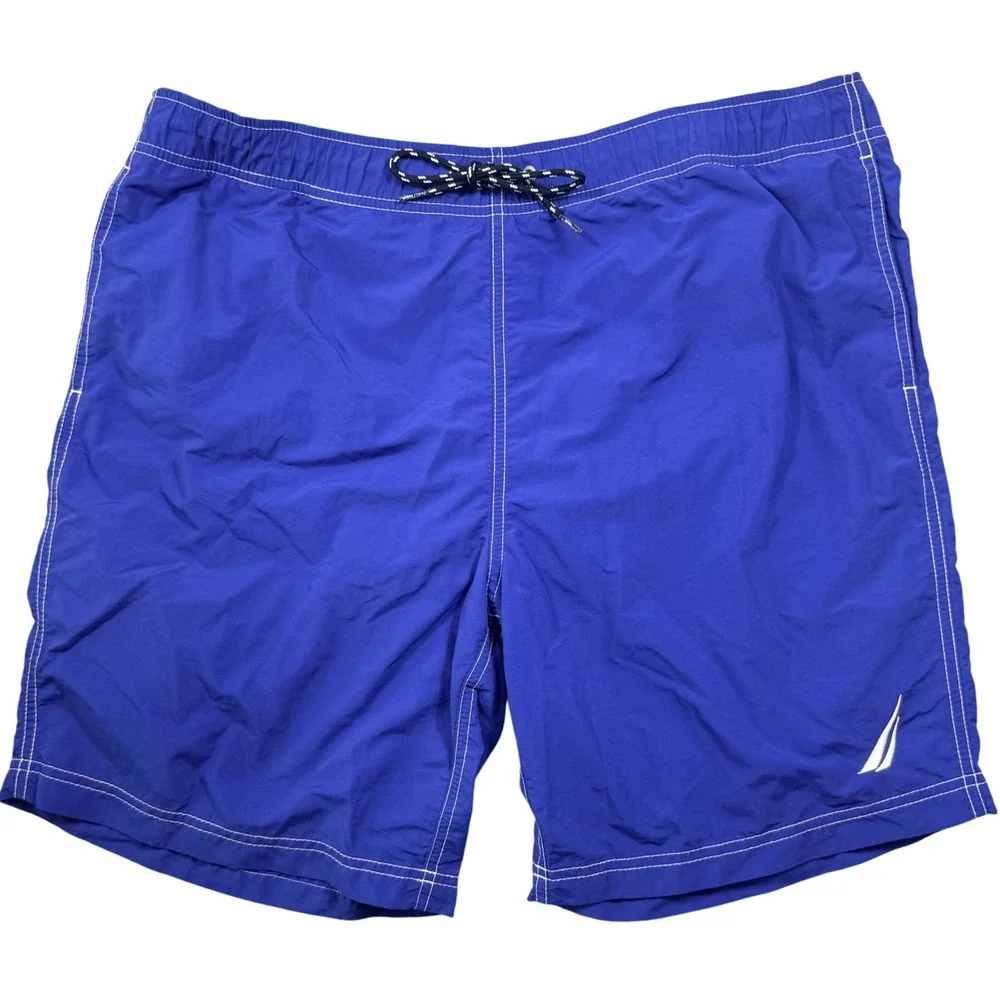 Nautica Mens Blue Swim‎ Trunks Large Mesh Lined Board Shorts VDR C24 118 Logo